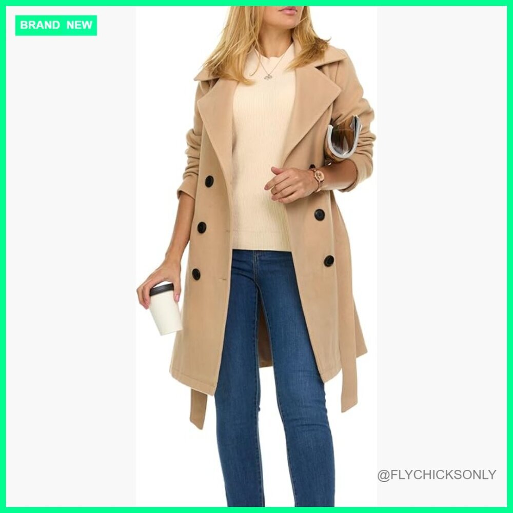 Double-Breasted Long Winter Faux Wool Trench Coat